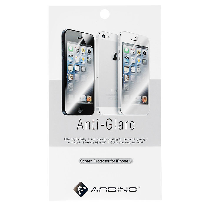 Andino защитная пленка для iPhone 5, матоваяO00000525 Andino защитная пленка для iPhone 5, матоваяO00000525Защитная пленка для Apple iPhone 5 позволит уберечь любимый гаджет от появления царапин, отпечатков пальцев, сколов, пыли и влаги. Она не влияет на сенсорные качества дисплея и обладает высокой прозрачностью, легко наносится и так же легко снимается, не оставляя следов на дисплее.