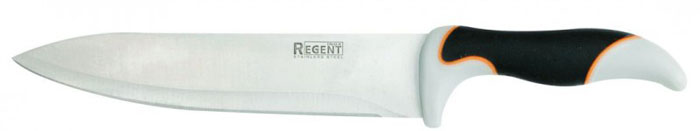 Нож-шеф разделочный Regent Inox Torre, длина лезвия 20 см93-KN-TO-1 Нож-шеф разделочный Regent Inox Torre, длина лезвия 20 см93-KN-TO-1Разделочный нож-шеф Regent Inox Torre изготовлен из высококачественной нержавеющей стали. Острое лезвие ножа имеет ровную поверхность и выверенный угол заточки. Специальная закалка металла повышает прочность изделия. Сбалансированность ножа обеспечивает приложение минимальных усилий при резке. Лезвие ножа не впитывает запахи и не оставляет запаха на продуктах.Оригинальная и практичная ручка выполнена из бакелита c прорезиненной поверхностью.Нож с длинным широким клинком идеально шинкует, нарезает и измельчает продукты. Такой нож займет достойное место среди аксессуаров на вашей кухне. Характеристики:Материал: нержавеющая сталь 18/10, бакелит. Общая длина ножа: 33 см. Длина лезвия: 20 см. Ширина лезвия: 4 см. Артикул: 93-KN-TO-1.
