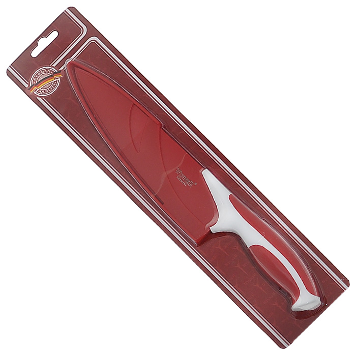 Поварской нож "Winner" выполнен из высококачественной нержавеющей стали с цветным полимерным покрытием "Xynflon", предотвращающим прилипание продуктов. Очень удобная и эргономичная ручка выполнена из прорезиненного пластика. Нож предназначен для нарезки мяса, рыбы, овощей и фруктов. Нож "Winner" держит заводскую заточку в несколько раз дольше, чем обычные стальные ножи. Продукты, которые вы нарезаете таким ножом, не прилипают к лезвию ножа, не вступают в химическую реакцию, не окисляются и не намагничиваются. Нож очень удобен в эксплуатации, не царапается, легко моется.  Поварской нож "Winner" предоставит вам все необходимые возможности в успешном приготовлении пищи и порадует вас своими результатами. К ножу прилагаются пластиковые ножны. Общая длина ножа: 31,2 см. Толщина лезвия: 1,8 мм.