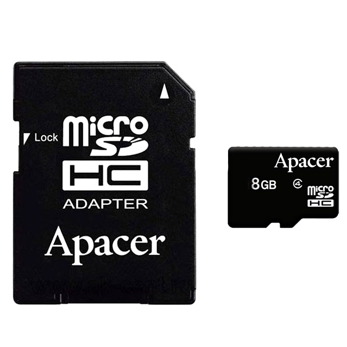Apacer microSDHC 8GB, Class 4 + адаптер