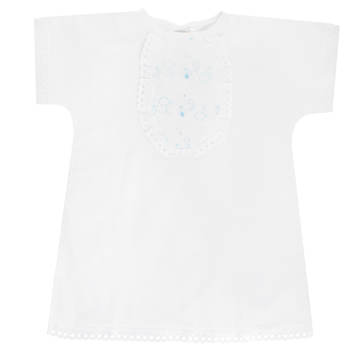 Крестильная рубашка детская Трон-плюс, цвет: белый, голубой. 1135. Размер 68, 6 месяцев