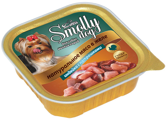 Консервы Зоогурман Smolly Dog для собак мелких пород, с индейкой и потрошками, 100 г8719 Консервы Зоогурман Smolly Dog для собак мелких пород, с индейкой и потрошками, 100 г8719Высококачественный натуральный корм Зоогурман Smolly Dog предназначен специально для собак мелких пород, живущих в городских условиях. Сбалансированный рацион мясных ингредиентов, белков и питательных веществ, обогащенных витаминами, гарантирует вашей собаке здоровье и хорошее настроение каждый день.Состав: индейка, потрошки индейки, рисовая мука, масло растительное, сухая сыворотка, гемоглобин, витаминно-минеральный комплекс, экстракт водорослей, дрожжевой экстракт.Пищевая ценность в 100 г: сырой протеин 12%, сырой жир 8%, зола 2%, клетчатка 0,7%, влага 78%.Добавки: Витамин А - 2000 МЕ/кг, Витамин D3 - 450 МЕ/кг, Витамин Е - 15 мг/кг.Энергетическая ценность: 120 ккал.Вес: 100 г.Товар сертифицирован.