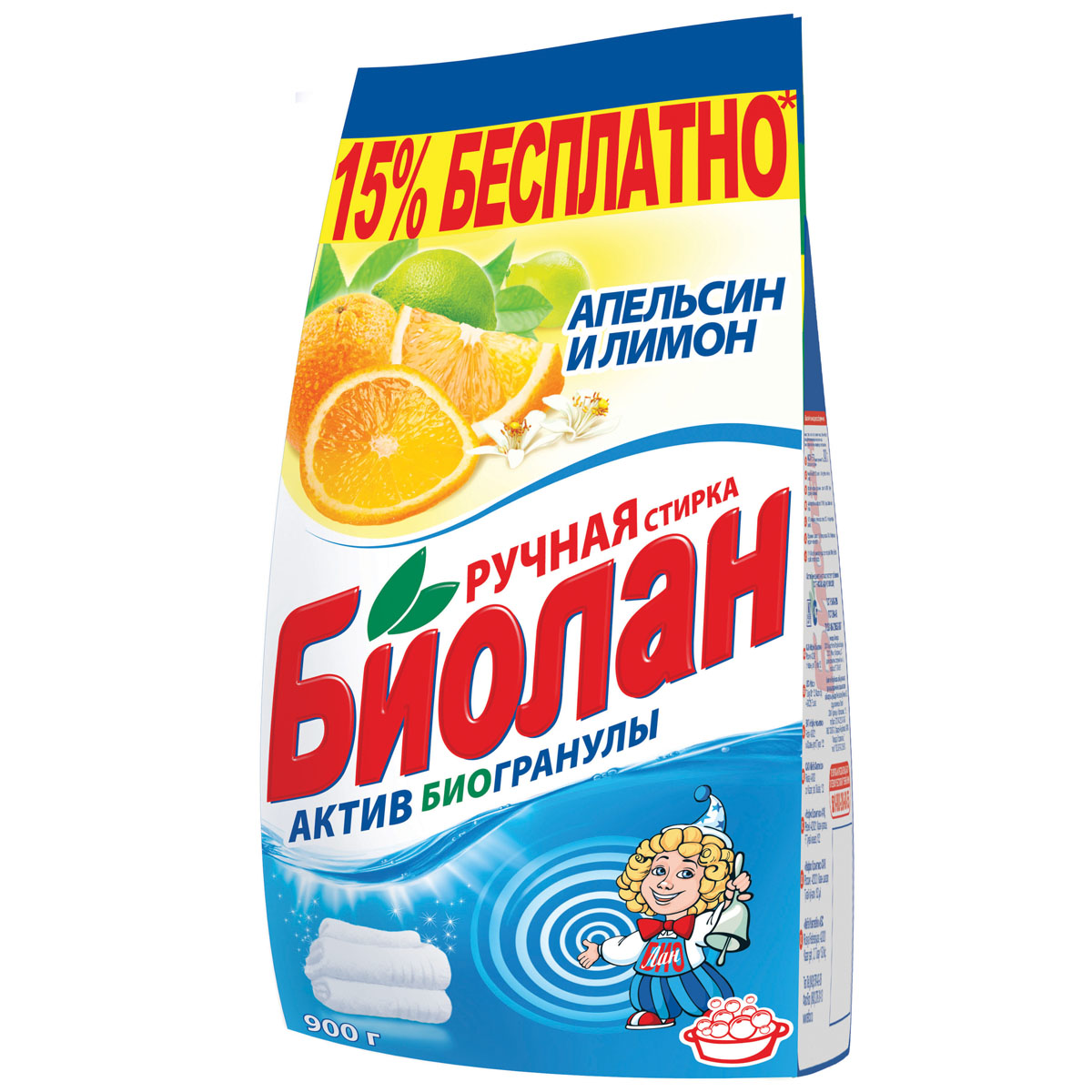 Стиральный порошок Биолан Апельсин и лимон, 900 г52-4 Стиральный порошок Биолан Апельсин и лимон, 900 г52-4Стиральный порошок Биолан Апельсин и лимон предназначен для стирки, замачивания изделий из хлопчатобумажных, льняных, синтетических тканей, а также тканей из смешанных волокон в стиральных машинах активаторного типа и ручной стирки, для влажной уборки помещений и мытья загрязненных поверхностей из пластика и кафеля. Порошок не предназначен для стирки изделий из шерсти и натурального шелка. Характеристики: Вес: 900 г. Артикул: 52-4. Товар сертифицирован.