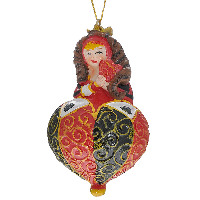 Новогоднее подвесное украшение Королева, цвет: красный, черный. 3047630476 Новогоднее подвесное украшение Королева, цвет: красный, черный. 3047630476Оригинальное новогоднее украшение выполнено из полирезины в виде карточной королевы. С помощью специальной петельки украшение можно повесить в любом понравившемся вам месте. Но, конечно же, удачнее всего такая игрушка будет смотреться на праздничной елке.Новогодние украшения приносят в дом волшебство и ощущение праздника. Создайте в своем доме атмосферу веселья и радости, украшая всей семьей новогоднюю елку нарядными игрушками, которые будут из года в год накапливать теплоту воспоминаний. Характеристики:Материал: полирезина, текстиль. Размер украшения: 8 см х 5 см х 5 см. Артикул: 30476.