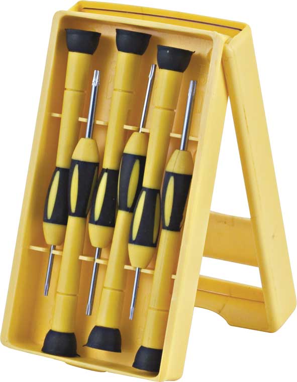 Набор часовых отверток FIT Torx, 6 шт. 5614756147 Набор часовых отверток FIT Torx, 6 шт. 5614756147Набор часовых отверток FIT включает шесть отверток, упакованных в удобную пластиковую коробку. Предназначены для монтажа/демонтажа резьбовых соединений. Вертлюговое соединение рукоятки с упором в ее хвостовой части позволяет отвинчивать мелкие детали одной рукой.В состав набора входит:Отвертки звездочка: T5, T6, T7, T8, T9, T10;Пластиковый пенал. Характеристики:Материал: металл, пластик. Размер пенала: 14 см х 8 см х 1,5 см. Размер упаковки: 20 см х 11 см х 2 смПроизводитель: Китай. Артикул: 56147.