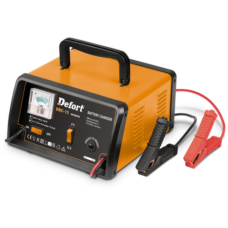 Устройство зарядное Defort DBC-1593728793 Устройство зарядное Defort DBC-1593728793Зарядное устройство Defort DBC-15 предназначено для зарядки свинцово-кислотных аккумуляторных батарей напряжением 12В. Устройство имеет следующие виды защит: от перегрузки, от обратной полярности, от короткого замыкания.