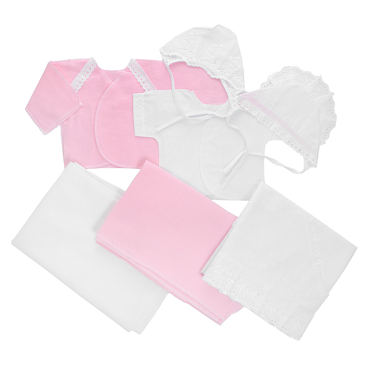Комплект для новорожденного Трон-Плюс, 7 предметов, цвет: белый, розовый. 3403. Размер 50, 0-1 месяц