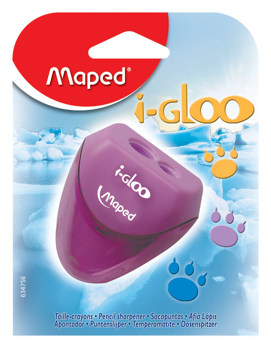 Точилка Maped Igloo, 2 отверстия634756 Точилка Maped Igloo, 2 отверстия634756Точилка Igloo на два отверстия различных размеров выполнена из ударопрочного пластика. Полупрозрачный контейнер для сбора стружки позволяет визуально контролировать уровень заполнения и вовремя производить очистку. Характеристики:Размер: 5,5 см x 4,5 см x 2 см. Материал: пластик, металл. Изготовитель: Китай.