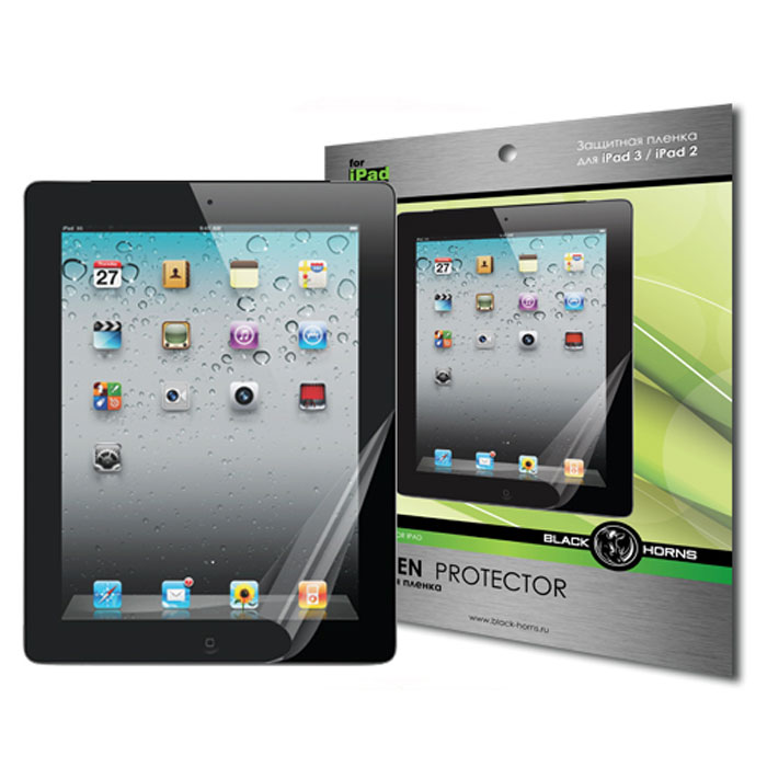 Black Horns защитная пленка для iPad2/iPad3/iPad4 (BH-iD2101)BH-iD2101( R) Black Horns защитная пленка для iPad2/iPad3/iPad4 (BH-iD2101)BH-iD2101( R)Защитная пленка Black Horns BH-iD2101 для экрана iPad2/iPad3/iPad4. Пленка изготовлена из антибликового материала высокого качества и обеспечивает защиту экрана от пыли, отпечатков пальцев, царапин и потертостей.