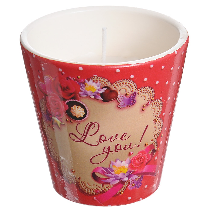 Декоративный подсвечник Love You!, со свечой, цвет: красный. 31305