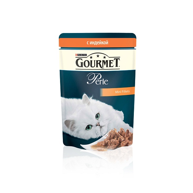 Консервы для кошек Gourmet Perle, мини-филе с индейкой, 85 г12222524 Консервы для кошек Gourmet Perle, мини-филе с индейкой, 85 г12222524Ваша кошка - настоящий гурман, и порой ей сложно угодить. Корм Gourmet Perle - это изысканное угощение с превосходным вкусом, которым ваша кошка будет наслаждаться каждый день. Ваш гурман оценит нежнейшие кусочки с мясом или рыбой, приготовленные в аппетитном соусе.Корм Gourmet Perle - изысканное угощение на каждый день.Рекомендации по кормлению: Суточная норма: 3-4 пакетика в день для взрослой кошки (средний вес 4 кг), в два приема.Данная суточная норма рассчитана для умеренно активных взрослых кошек, живущих в условиях нормальной температуры окружающей среды. В зависимости от индивидуальных потребностей кошки норма кормления может быть скорректирована для поддержания нормального веса вашей кошки.Подавайте корм комнатной температуры. Следите, чтобы у вашей кошки всегда была чистая, свежая питьевая вода.Условия хранения: Закрытый пакетик хранить в сухом прохладном месте. После открытия продукт хранить в холодильнике максимум 24 часа.Состав: мясо и продукты переработки мяса (в том числе индейки 4%), экстракт растительного белка, рыба и продукты переработки рыбы, минеральные вещества, сахара, витамины, красители. Гарантируемые показатели: белок 14,0%, жир 2,5%, сырая зола 2,2%, сырая клетчатка 0,5%. Добавленные вещества: витамин A 800 МЕ/кг; витамин D3 120 МЕ/кг; витамин Е 18 МЕ/кг; железо 9 мг/кг; йод 0,2 мг/кг; медь 0,8 мг/кг; марганец 1,8 мг/кг; цинк 15 мг/кг. Влажность: 79.0%.Вес: 85 г.Товар сертифицирован.