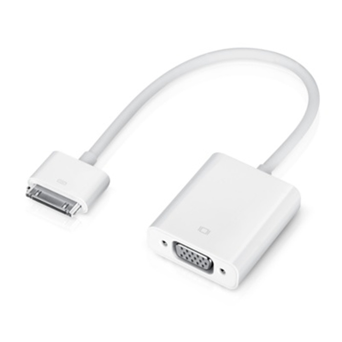 Apple Dock Connector to VGA адаптерMC552ZM/B Apple Dock Connector to VGA адаптерMC552ZM/BС помощью адаптера Apple VGA можно дублировать с экрана iPad или iPhone 4S любые материалы: приложения, презентации, веб-сайты и многое другое - на телевизор с поддержкой VGA, монитор, проектор или другой совместимый экран, в HD-формате до 1080p. Функция видеоповтора поддерживается на iPad 2 или новее, а также на iPhone 4S.Подключив iPad, iPhone 4 или iPod touch (4-го поколения) к телевизору, проектору или другому экрану с поддержкой VGA, вы можете смотреть слайд-шоу и видео на большом экране с частотой развёртки до 720p. Поддерживается также вывод видео с частотой развёртки до 1080p с iPad 2 или новее и iPhone 4S, и с частотой развёртки до 720p с iPad, iPhone 4 и iPod touch (4-го поколения). Фильмы воспроизводятся с частотой развёртки до 720p.Адаптер Apple VGA подключается к iPad, iPhone 4, iPhone 4S, iPod touch (4-го поколения), док-станции iPad Dock или универсальной док-станции через разъём для док-станции, а к проектору или монитору - через адаптер VGA.