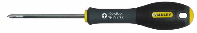 Отвертка крестовая Stanley FatMax, PH0 х 75 мм1-65-206 Отвертка крестовая Stanley FatMax, PH0 х 75 мм1-65-206Отвертка крестовая Stanley FatMax предназначена для монтажа/демонтажа резьбовых соединений с применением значительных усилий.Особенности:Стержень изготовлен из хромованадиевой стали для высокой прочности и уменьшения вероятности сколов;Рукоятка отлита поверх стержня, что образует практически неразрушимое соединение деталей;Большая удобная рукоятка обеспечивает большой момент и максимальный комфорт при работе;Сужение рукоятки обеспечивает более высокий уровень контроля отвертки, когда требуется повышенная скорость и точность прикладываемого момента;Дробеструйная обработка помогает защитить жало от коррозии и прикладывать больший момент;Гладкий куполовидный край рукоятки обеспечивает высокую скорость и комфорт при работе;Цветовая маркировка рукоятки помогает правильно идентифицировать тип отвертки под соответствующий шлиц. Характеристики: Материал: пластик, металл. Длина жала: 7,5 см. Длина ручки: 10 см. Размеры упаковки: 18 см х 2 см х 2 см.