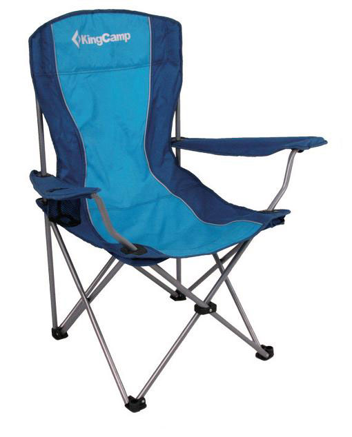 Складное кресло KingCamp "Arms Chair In Steel" с широким сиденьем и подлокотниками станет незаменимым предметом в походе, на природе, на рыбалке, а также на даче. На подлокотнике имеется подставка для бутылки или стакана.  Кресло имеет прочный металлический каркас и покрытие из текстиля, оно легко собирается и разбирается и не занимает много места, поэтому подходит для транспортировки и хранения дома. Для большего удобства к креслу прилагается чехол для хранения с удобной ручкой. Размер в разложенном виде: 84 х 50 х 96 см. Высота спинки сиденья: 44 см. Размер в сложенном виде: 90 х 18 х 13 см.  Материал: полиэстер 600D Oxford PVC, сталь. Максимальная нагрузка: 120 кг.