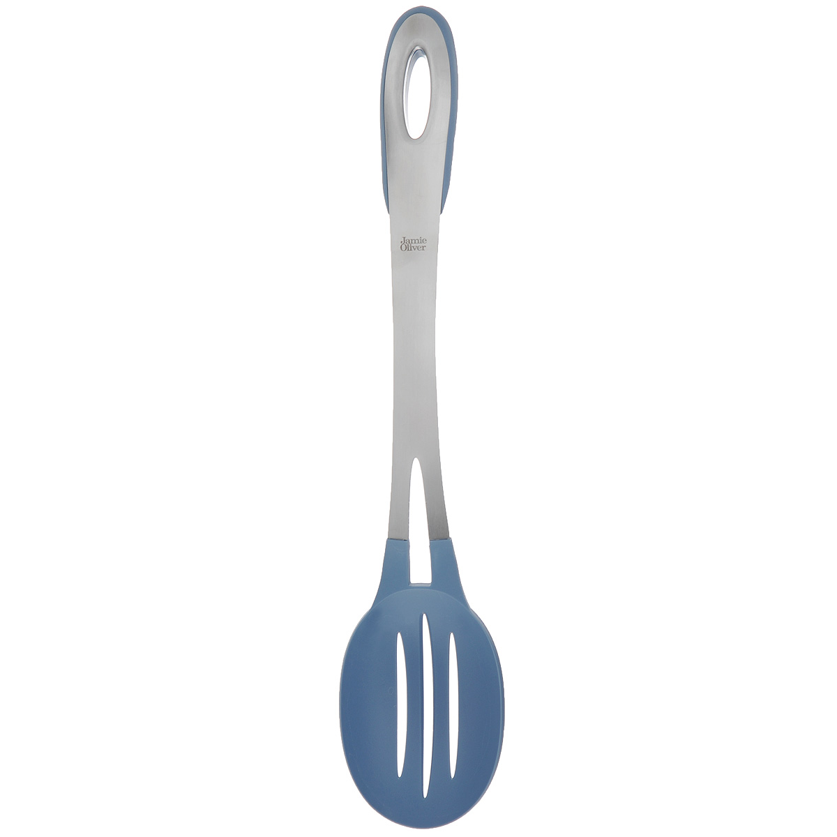 Ложка с прорезями Jamie Oliver Blue Range, длина 34 см. JC8412JC8412 Ложка с прорезями Jamie Oliver Blue Range, длина 34 см. JC8412JC8412Ложка с прорезями Jamie Oliver Blue Range изготовлена из нержавеющей стали и нейлона голубого цвета. Нейлон - это высококачественный прочный материал, который выдерживает температуру до 200°C/392°F. К тому же изделия из нейлона не царапают антипригарное покрытие. Рабочая поверхность ложки имеет прорези для удобного слива жидкости. Ручка оснащена резиновой вставкой, что не позволит вам обжечься. Благодаря небольшому отверстию на ручке изделие можно подвесить на кухне в удобном месте. Ложка Jamie Oliver Blue Range займет достойное место среди аксессуаров на вашей кухне. Характеристики:Материал: нержавеющая сталь, нейлон, резина. Цвет: голубой, стальной. Длина ложки: 34 см. Размер рабочей поверхности (ДхШхВ): 7 см х 10 см х 2,5 см. Артикул: JC8412.