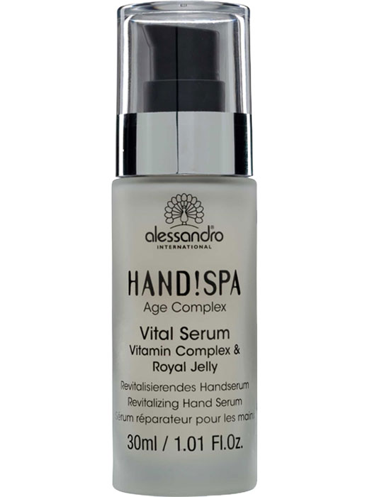 ALessandro Сыворотка для рук Age Complex Vital Serum, 30 мл04-012 ALessandro Сыворотка для рук Age Complex Vital Serum, 30 мл04-012Сыворотка Alessandro для ухода за кожей рук. Коктейль витаминов A, C, E и пчелиное маточное молочко в составе сыворотки придают рукам удивительную мягкость и гладкость. Характеристики:Объем: 30 мл. Артикул: 04-012. Производитель: Германия. Товар сертифицирован.
