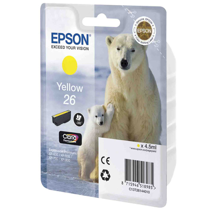 Epson 26 (C13T26144012), Yellow картридж для XP-600/XP-700/XP-800 epson 26 с13т26014012 black картридж для xp 600 xp 700 xp 800