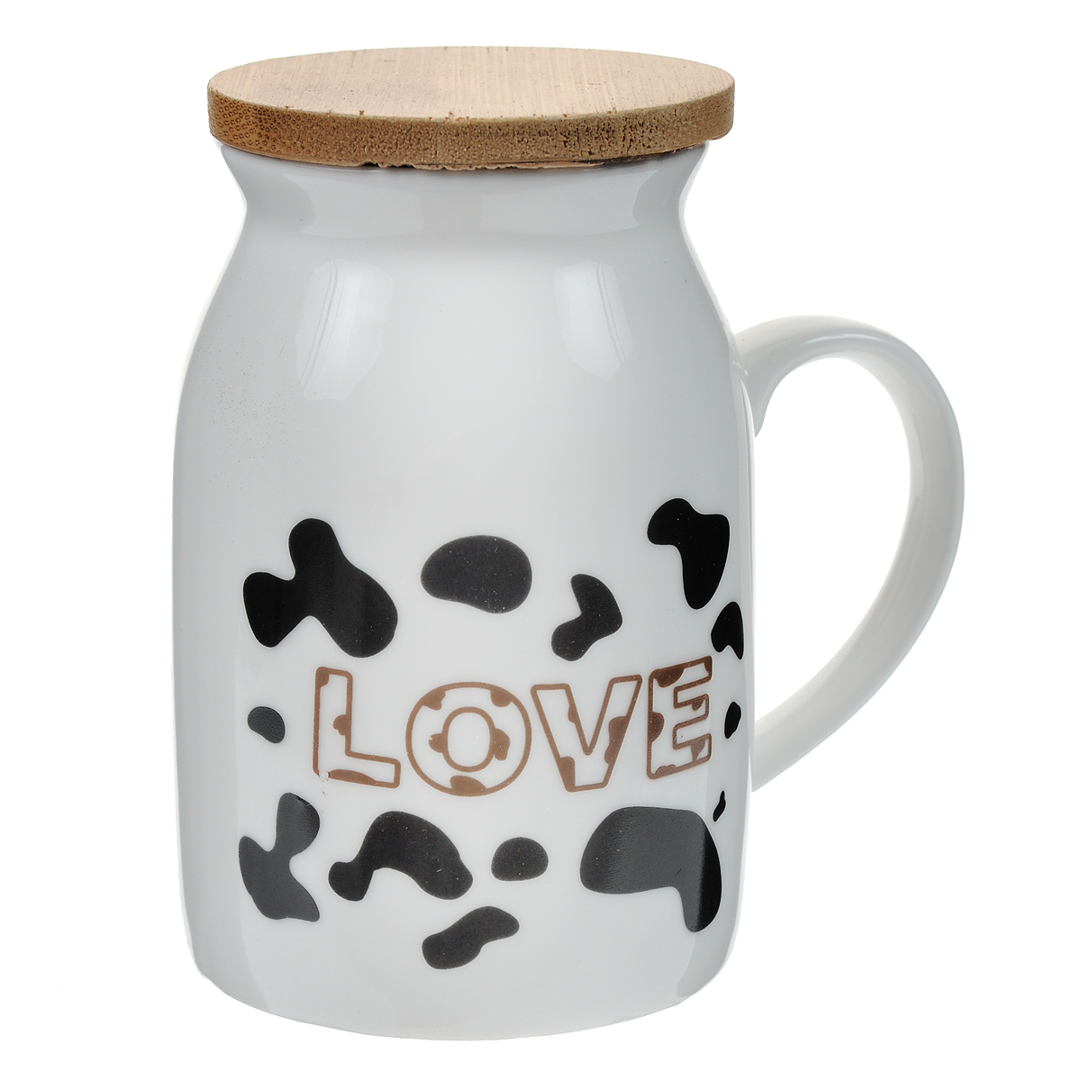 Кружка Milk, с бамбуковой крышкой, цвет: белый, черный. 003062003062 Кружка Milk, с бамбуковой крышкой, цвет: белый, черный. 003062003062Оригинальная кружка Milk, выполненная из керамики, станет отличным подарком для человека, ценящего забавные и практичные подарки. Кружка выполнена в виде бидона для молока и оформлена надписью “Love”. В комплекте бамбуковая крышка.Такой подарок станет не только приятным, но и практичным сувениром, а оригинальный дизайн вызовет улыбку. Характеристики:Материал:керамика, бамбук. Высота кружки:10 см. Диаметр по верхнему краю:6 см. Размер упаковки:10 см х 7,5 см х 11 см. Артикул: 003062.