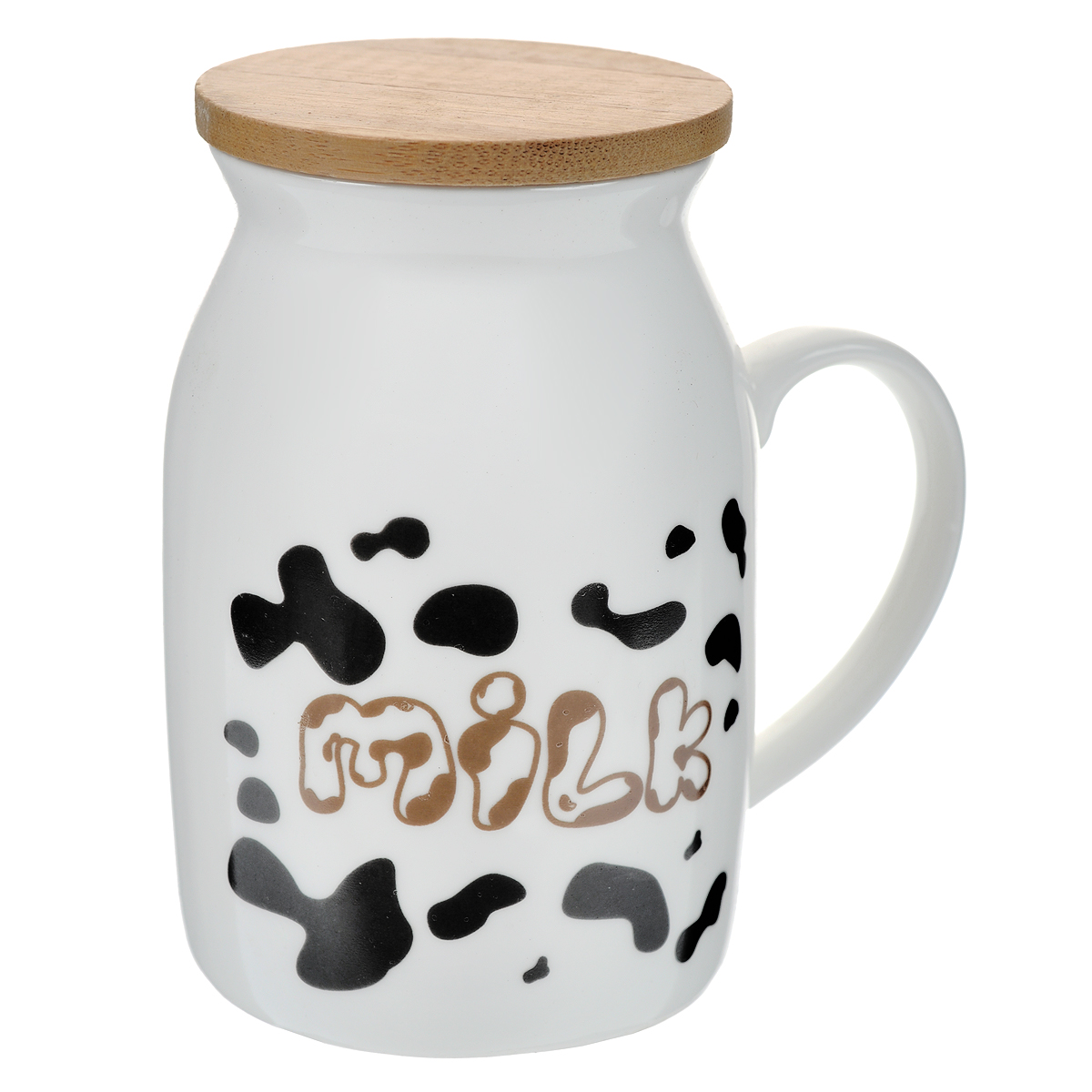 Кружка Milk, с бамбуковой крышкой, цвет: белый, черный003063 Кружка Milk, с бамбуковой крышкой, цвет: белый, черный003063Оригинальная кружка Milk, выполненная из керамики, станет отличным подарком для человека, ценящего забавные и практичные подарки. Кружка выполнена в виде бидона для молока и оформлена изображением молочного меню. В комплекте бамбуковая крышка.Такой подарок станет не только приятным, но и практичным сувениром, а оригинальный дизайн вызовет улыбку. Характеристики:Материал:керамика, бамбук. Высота кружки:10 см. Диаметр по верхнему краю:6 см. Размер упаковки:10 см х 7,5 см х 11 см. Артикул: 003063.