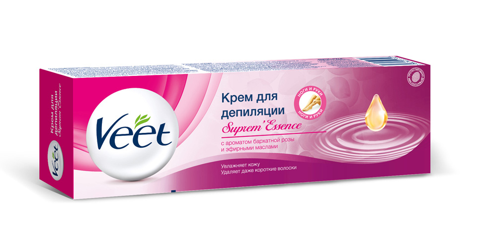 Veet Крем для депиляции SupremEssence, с ароматом бархатной розы и эфирными маслами, 90 мл0247125 Veet Крем для депиляции SupremEssence, с ароматом бархатной розы и эфирными маслами, 90 мл0247125Крем для депиляции линии Veet SupremEssence с ароматом бархатной розы и эфирными маслами удаляет волоски близко к корню, превосходно смягчает, питает и способствует интенсивному увлажнению, сохраняя ощущение гладкости и шелковистости на более длительный срок.В набор входит специальная лопаточка для удобного нанесения и удаления средства, которая обеспечит легкость использования и превратит уход за собой в комфортную и приятную процедуру.Крем разработан для удаления волос на ногах, руках, в области подмышек, линии бикини. Не предназначен для применения на лице, голове, груди, паховой области.Не рекомендуется наносить крем на шрамы, родинки, при угревой сыпи, поврежденной, раздраженной коже или при реакции кожи на солнечные ожоги, использовать крем раньше чем через 72 часа после бритья, так же при наличии побочных реакций в случае применения депиляционных кремов ранее. После проведения процедуры депиляции рекомендуется в течение 24 часов воздержаться от посещения пляжа и солярия, а также использования антиперспирантов, автозагара и парфюмерных продуктов. Товар сертифицирован.