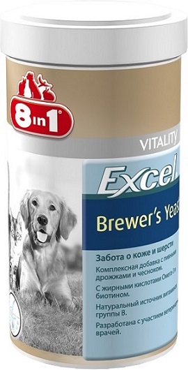 Добавка 8 in 1 Excel. Brewers Yeast, для кошек и собак, 780 таблеток115717 Добавка 8 in 1 Excel. Brewers Yeast, для кошек и собак, 780 таблеток1157178 in 1 Excel. Brewers Yeast - комплексная добавка, содержащая пивные дрожжи и чеснок,богата витаминами группы В, жиром ценных пород рыб (источник жирных кислот Омега-3).Специальный баланс витаминов и микроэлементов способствует поддержанию здоровойкожи и блестящей шерсти, стимуляции иммунной системы, улучшения аппетита,профилактики заболеваний печени у собак и кошек.Применение:Добавку давать собакам (кошкам) ежедневно по 1 таблетке на каждые 4 кг веса животного(перед едой или вместе с кормом). Рекомендуемый курс применения 14-30 дней. Изменениядозировки или повторный курс по показаниям.Состав: пивные дрожжи (Saccharomyces cerevisiae), стеариновая кислота, глицерин, чеснок, сафлоровое масло, диоксид кремния, масло тунца. Не содержит искусственных консервантов и красителей.Пищевая ценность: сырой белок - 43%, сырой жир - 7%, сырая клетчатка - 1%, зола - 9%, влага - 8%.Витамины: витамин В1 800 мг/кг, витамин В2 500 мг/кг, витамин В6 50 мг/кг, биотин 1900 мг/кг, ниацин 1200 мг/кг.Микроэлементы: железо 1914 мг/кг, медь 2,5 мг/кг, марганец 323 мг/кг, цинк 3270 мг/кг, кобальт 114 мг/кг.Количество таблеток: 780 шт.Товар сертифицирован.