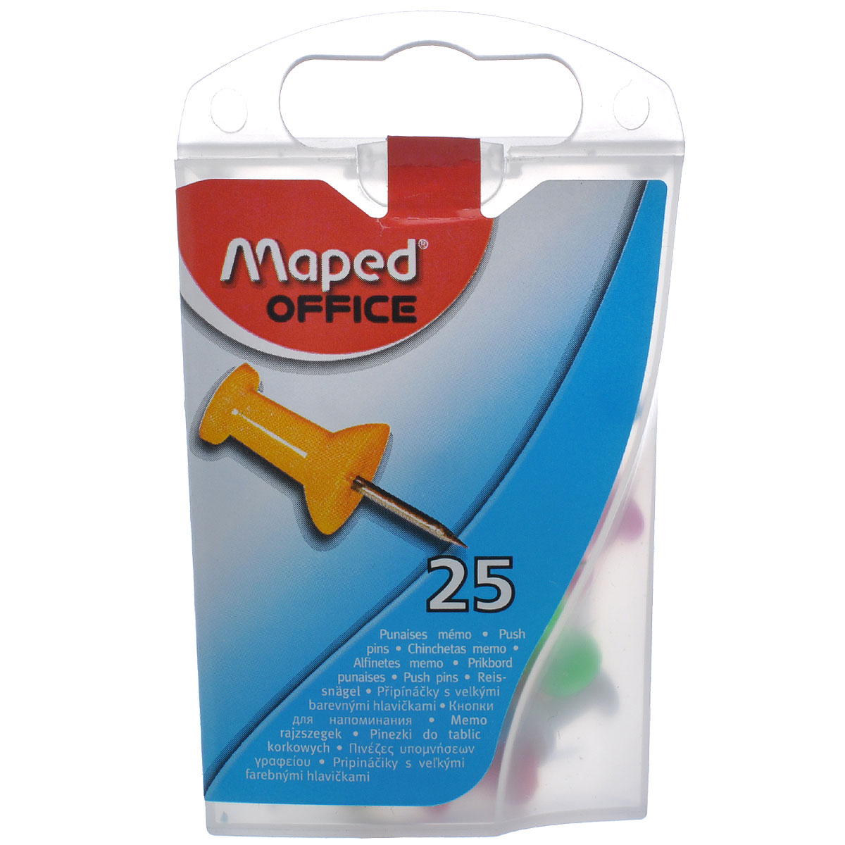 Кнопки-гвоздики канцелярские Maped, цветные, 25 шт345011 Кнопки-гвоздики канцелярские Maped, цветные, 25 шт345011Канцелярские кнопки-гвоздики Maped предназначены для крепления информации к пробковым досками и другим поверхностям, удобны для маркировки. Кнопки изготовлены из высококачественного металла с удобными цветными держателями и упакованы в пластиковую коробку с европодвесом. В наборе 25 кнопок-гвоздиков с держателями желтого, красного, белого, розового и голубого цветов.Цветные канцелярские кнопки Maped разбавят строгую офисную обстановку яркими цветами и поднимут настроение. Характеристики:Материал: пластик, металл. Размер кнопки (ДхШхВ): 2,3 см х 0,8 см х 0,8 см. Количество: 25 шт. Размер упаковки (ДхШхВ): 9 см х 5,5 см х 2,5 см.