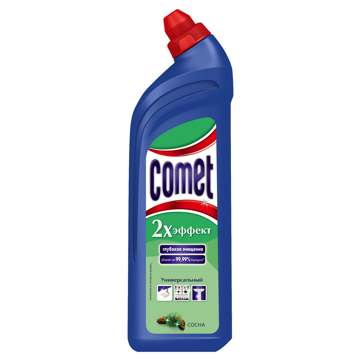 Универсальный чистящий гель Comet Двойной эффект, с ароматом сосны, 1 лCG-80227828 Универсальный чистящий гель Comet Двойной эффект, с ароматом сосны, 1 лCG-80227828Универсальный чистящий гель Comet Двойной эффект предназначен для глубокого очищения поверхностей. Эффективно удаляет повседневные загрязнения и обычный жир во всем доме, а также дезинфицирует поверхности. Средство подходит для плит (в том числе стеклокерамических), ванн, раковин, унитазов, кафеля, мытья полов. Обладает приятным ароматом сосны.Характеристики:Состав: Объем: 1 л. Товар сертифицирован.