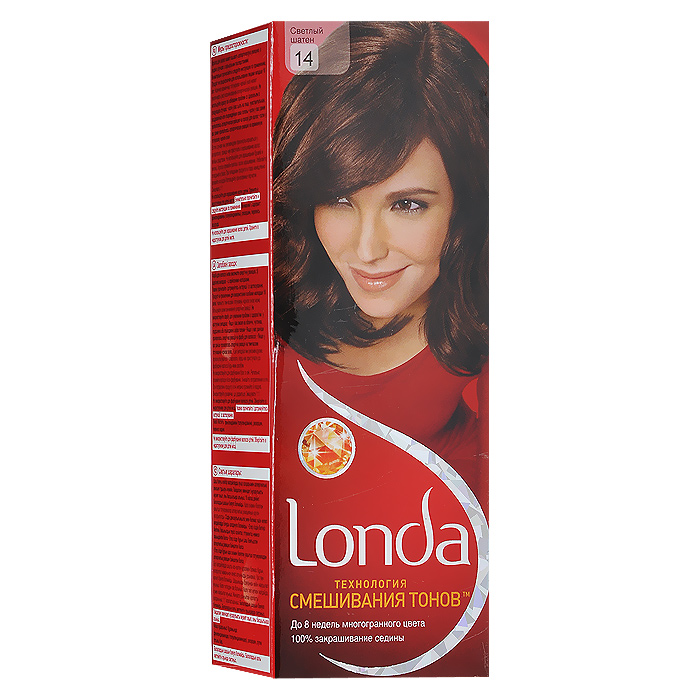 Londa Крем-краска для волос, стойкая, 14. Светлый шатенLC-81212632 Londa Крем-краска для волос, стойкая, 14. Светлый шатенLC-81212632Ищите цвет, полный жизни, который бы сохранился надолго? Крем-краска для волос Londa идеально вам подойдет. Эксклюзивная система окрашивания дарит вам до 8 недель многогранного цвета. Это возможно благодаря технологии смешивания тонов, которая объединяет богатые оттенки, и бальзаму Стойкий цвет, который надолго сохранит ваш насыщенный цвет. 100% закрашивание седины. Характеристики: Номер краски: 14.Цвет: светлый шатен. Степень стойкости: 3 (держится до 8 недель). Объем флакона с проявителем: 50 мл. Объем тюбика с крем-краской: 50 мл. Объем бальзама: 10 мл. Производитель: Россия. В комплекте: 1 тюбик с крем-краской, 1 тюбик с проявителем, 1 пакетик с бальзамом, 1 пара перчаток, инструкция по применению. Товар сертифицирован.ВНИМАНИЕ! Продукт может вызвать аллергическую реакцию, которая в редких случаях может нанести серьезный вред вашему здоровью. Проконсультируйтесь с врачом-специалистом передприменениемлюбых окрашивающих средств.