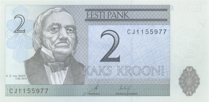 Банкнота номиналом 2 кроны. Эстония. 2007 год