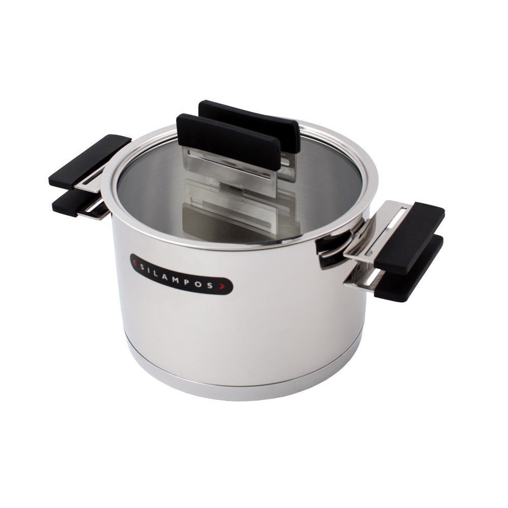 Кастрюля Silampos Rainbow с крышкой, 4 л63D122DD6620 Кастрюля Silampos Rainbow с крышкой, 4 л63D122DD6620Кастрюля Silampos Rainbow изготовлена из высококачественной нержавеющей стали с зеркальной полировкой. Термическое дно выдерживает температуру до двух раз превосходящую максимальную температуру, необходимую для приготовления пищи. Изделие оснащено прочными стальными ручками с силиконовыми вставками, которые обеспечивают надежный захват. Специальные изогнутые бортики посуды обеспечивают легкое и аккуратное выливание жидкости. Крышка, выполненная из стекла, плотно прилегает к краю посуды.Кастрюлю можно использовать на всех типах плит, включая индукционные. Можно мыть в посудомоечной машине.Посуда Silampos производится с использованием самых последних достижений в области производства изделий из нержавеющей стали. Алюминиевый диск инкапсулируется между дном кастрюли и защитной оболочкой из нержавеющей стали под давлением 1500 тонн. Этот высокотехнологичный процесс устраняет необходимость обычной сварки, ахиллесовой пяты многих производителей товаров из нержавеющей стали. Вместо того, чтобы сваривать две металлические детали вместе, этот процесс соединяет алюминий и нержавеющей стали в единое целое. Метод полной инкапсуляции позволяет с абсолютной надежностью покрыть алюминиевый диск нержавеющей сталью. Это делает невозможным контакт алюминиевого диска с открытым огнем и активной средой некоторых моющий средств. Посуда Silampos является лауреатом многочисленных Португальских и Европейских конкурсов, и по праву сохраняет лидирующие позиции на рынке кухонной посуды в Европе и мире. Посуда изготовлена из нержавеющей стали с добавлением 18% хрома и 10% никеля. Посуду можно мыть в посудомоечной машине, использовать на всех видах плит (газовые, электрических, керамических и индукционных). Оснащена специальным алюминиевым диском - Impact Disk, разработанным с применением передовой технологии соединения диска с дном кастрюли и защитной оболочкой из нержавеющей стали под высоким давлением. Выдерживают температуру до 600°С. Использование алюминиевого жарораспределяющего диска позволяет значительно сократить время приготовления пищи. Производство Португалия.Высота стенки: 14 см. Толщина стенки: 1 мм. Толщина дна: 4 мм. Диаметр индукционного диска: 19,5 см.