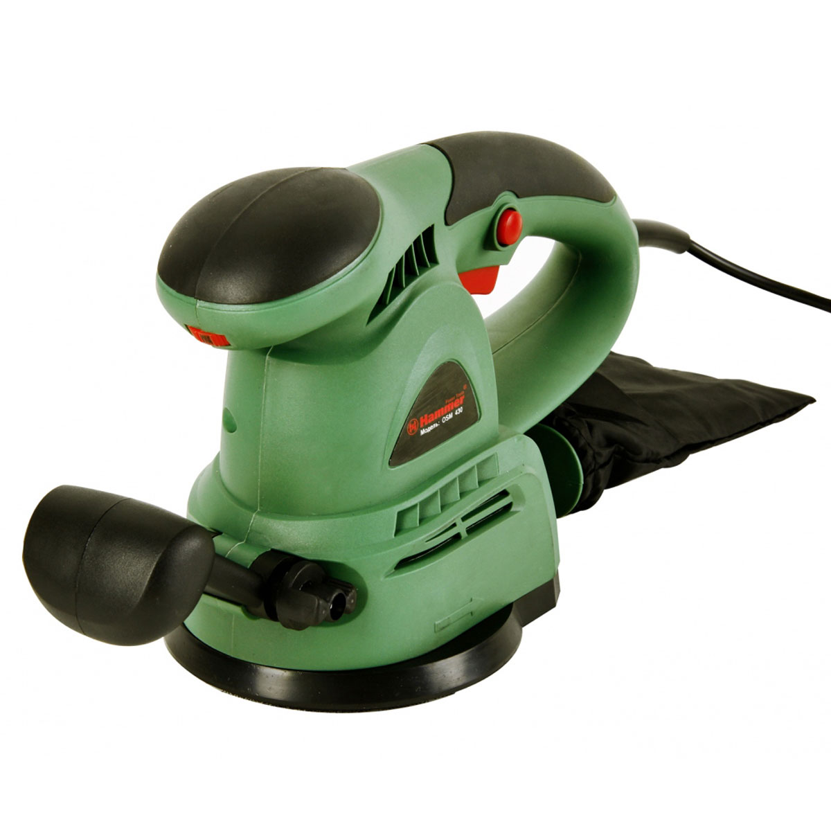 Hammer OSM430 эксцентриковая шлифмашина20208 Hammer OSM430 эксцентриковая шлифмашина20208Мощность электрического двигателя 430 Вт. Диаметр шлифовального круга 125 мм. Он устанавливается на подошве, которая имеет липучку. Поэтому для использования с инструментом подойдут только круги на специальной основе. Скорость вращения диска регулируется электронной системой и составляет от 6000 до 13000 об/мин.Конструкция машины предусматривает быструю замену шлифовальных кругов.Прибор оснащен эффективной системой пылеудаления. Всасывание происходит через перфорированную шлифовальную тарелку. Мусор отправляется в пылесборный мешок. Он крепится к патрубку для отвода пыли.