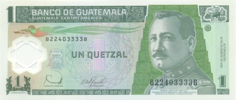 Банкнота номиналом 1 кетсаль. Полимер. Гватемала, 2006 год