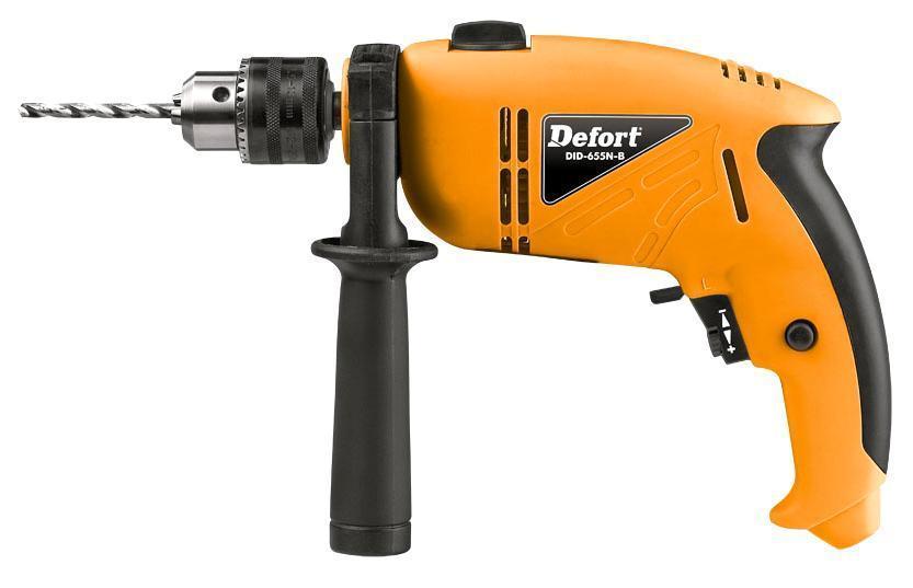 Дрель ударная Defort DID-655N-QBDID-655N-QB Дрель ударная Defort DID-655N-QBDID-655N-QBУдарная дрель применяется для сверления отверстий любого размера в дереве, металле или бетоне. В комплектацию входит дополнительная боковая рукоятка для удобства работы, ключ для быстрозажимного патрона и глубиномер для ограничения глубины сверления. Электронная регулировка скорости дрели позволяет плавно менять скоростной режим. Мощный электроинструмент может использоваться в качестве шуруповерта при сборочных работах. Немецкий производитель особое внимание обращает на качество выпускаемых электроинструментов и гарантирует их исправную работу в течение долгого времени.