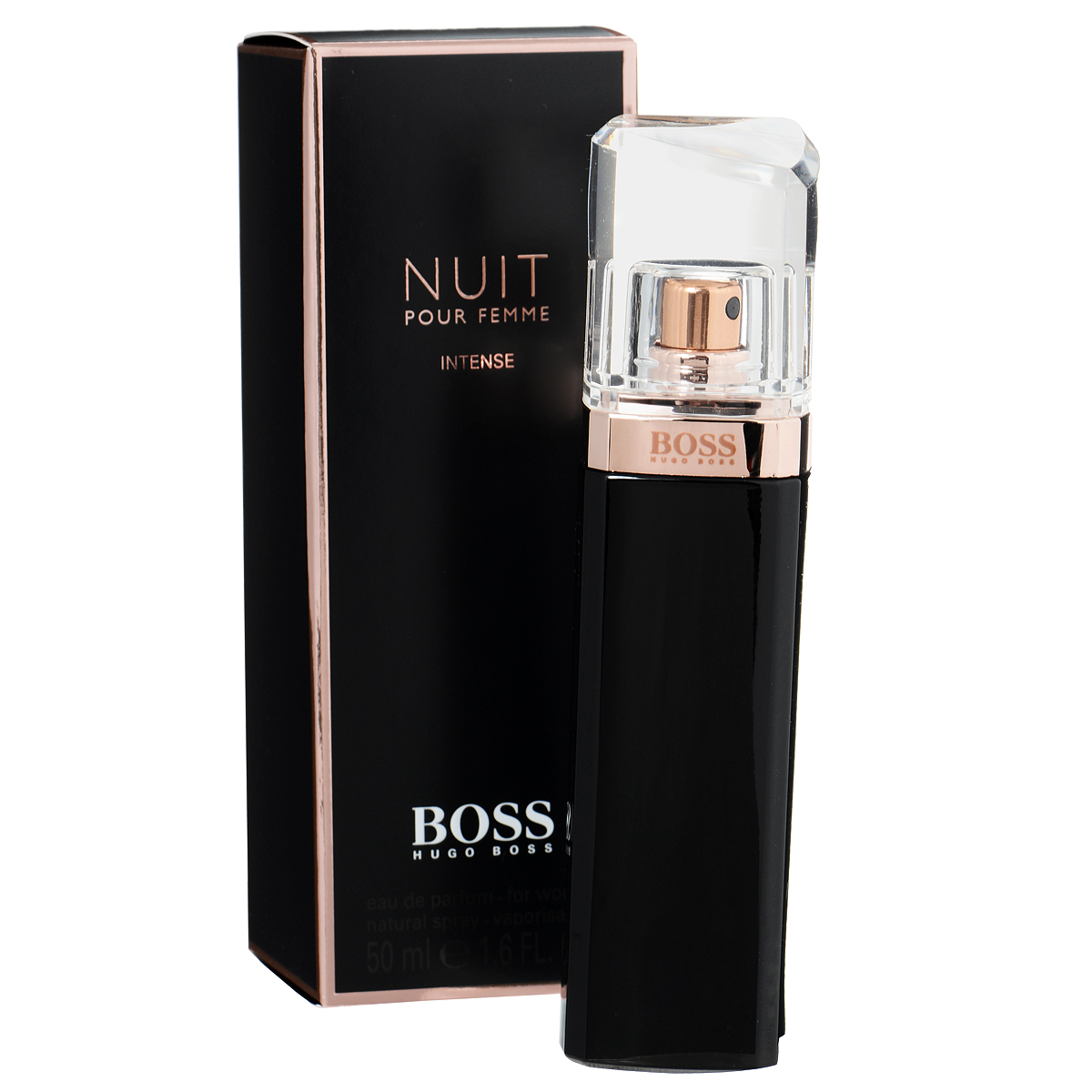 Hugo Boss Парфюмерная вода Nuit Intense, женская, 50 мл0737052796604 Hugo Boss Парфюмерная вода Nuit Intense, женская, 50 мл0737052796604Представленный аромат позиционирует себя как вечерний, элегантный парфюм для особых, торжественных случаев. Начальное соло белого персика призвано ярко и красноречиво подчеркнуть женственность утончённого аромата. Цветочное сердце включает ноты робкой фиалки, белоснежных цветов и жасмина. База состоит из интригующего кристаллического мха в сочетании с теплом древесных оттенков и пикантной пряностью сливочного сандала. Маленькое чёрное платьице, задорный огонёк во взгляде и, конечно же, Boss Nuit Pour Femme Intense помогут сделать любой из вечеров твоим. Он играет и блестит, может и наскучить, но отказаться от насыщенного благоухания будет весьма сложно. Ведь разве можно отказаться от звёзд в ночном небе, или оспорить их неприступную красоту?! Аромат сотворён для самоуверенных, стильных девушек, которые умеют быть одновременно и сильными, и беззащитными.Верхняя нота: Персик.Средняя нота: Белые цветы, Фиалка, Жасмин.Шлейф: Древесные ноты, Дубовый мох, Сандал.Жасмин и фиалка - таинство и незабываемые моменты ночи.Дневной и вечерний аромат.