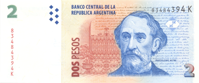 Банкнота номиналом 2 песо. Аргентина, 2010 год