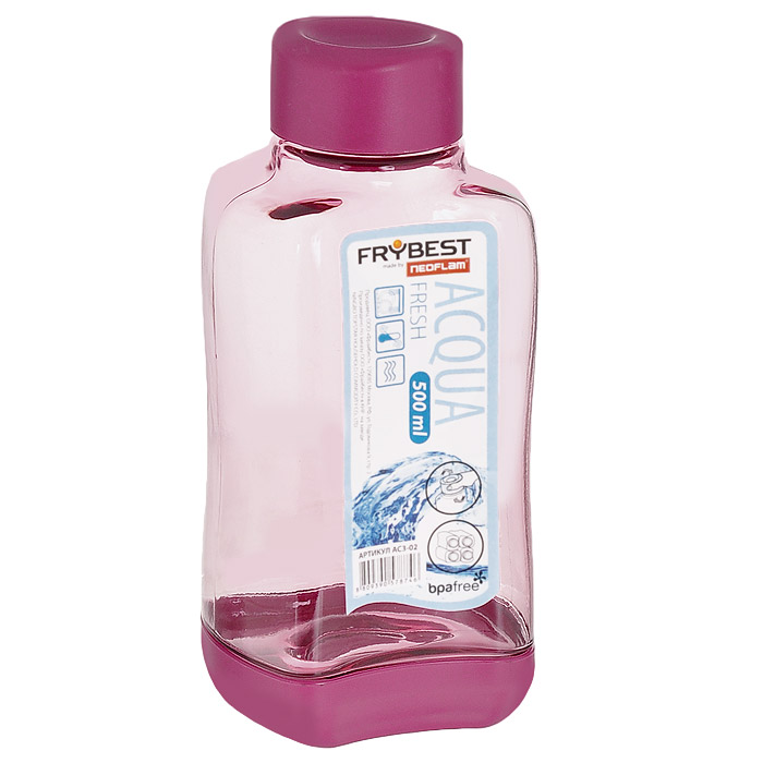 Бутылка Frybest Fresh, цвет: розовый, 500 мл. AC3-02AC3-02 Бутылка Frybest Fresh, цвет: розовый, 500 мл. AC3-02AC3-02Бутылка Frybest Fresh изготовлена из прочного цветного пластика. Прозрачные стенки позволяют видеть содержимое. Материал износостоек и устойчив к царапинам, благодаря этому изделие сохранит свой изначальный вид даже после продолжительного использования. Бутылка оснащена специальной крышкой, которая легко открывается и закрывается, но, благодаря резиновой прослойке, предотвращает случайное проливание. Дно бутылки пластиковое. Для удобства хранения бутылки имеют специальные выемки, которые позволяют ставить их одна на другую.Такая бутылка очень удобна в использовании, ее можно взять с собой куда угодно: на работу, пикник, в парк, поездку или прогулку. Легкость очистки: благодаря своей форме стакан легко мыть; пригоден для посудомоечной машины. Можно использовать в морозильной камере, чтобы остудить напитки.