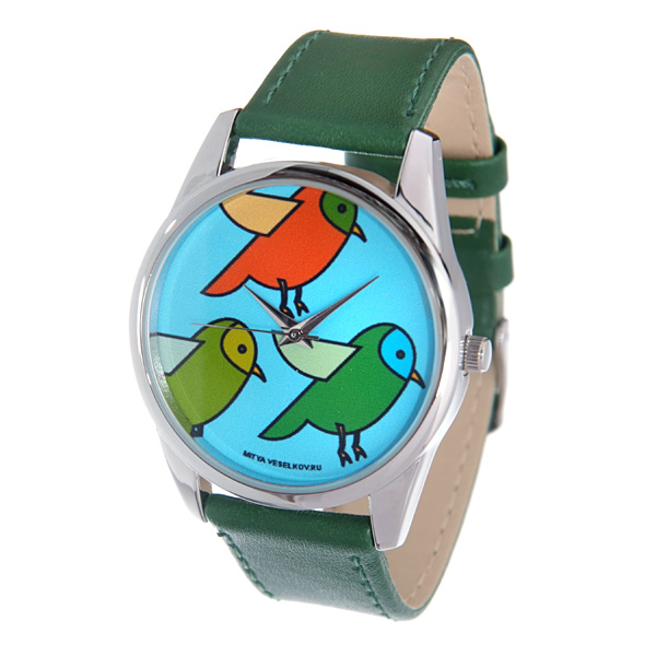 Часы Mitya Veselkov Три птички (зеленый). Color-52
