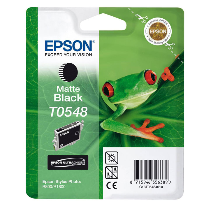 Epson T0548 (C13T05484010), Matte Black картридж для Stylus Photo R800/R1800C13T05484010 Epson T0548 (C13T05484010), Matte Black картридж для Stylus Photo R800/R1800C13T05484010Картридж Epson T054 с цветными чернилами для струйной печати. Качество устройств Epson и расходных материалов гарантируют четкую печать и устойчивость к выцветанию. Картридж прост в установке и использовании.