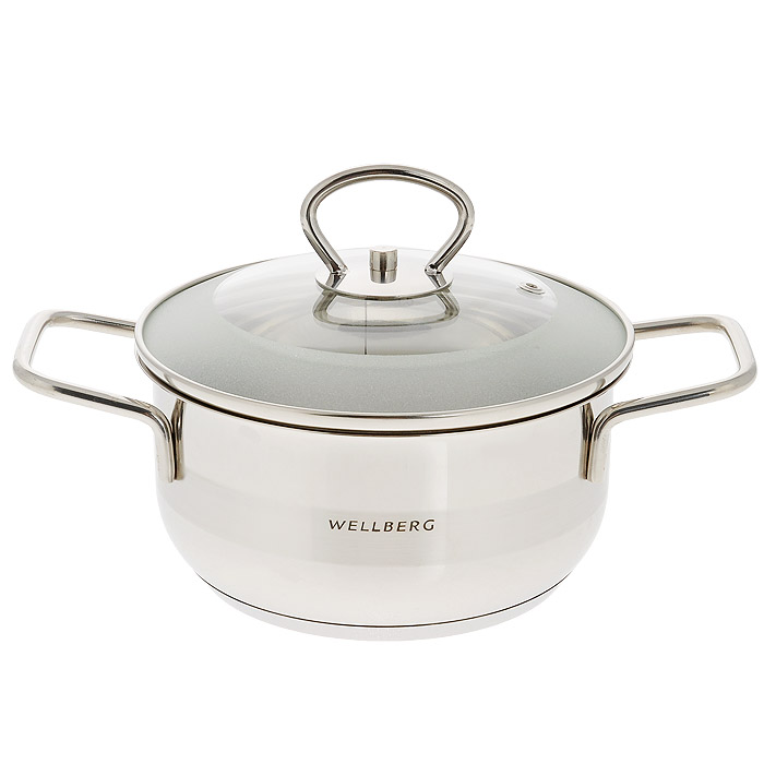 Кастрюля Wellberg In Line с крышкой, 1,6 л8041WB Кастрюля Wellberg In Line с крышкой, 1,6 л8041WBКастрюля Wellberg In Line изготовлена из высококачественной пищевой нержавеющей стали. Внутренняя поверхность идеально ровная, что значительно облегчает мытье. Комбинированная полировка поверхности кастрюли (зеркальная и матовая) придает ей привлекательный внешний вид. Внутренняя стенка кастрюли оснащена отметками литража. Энергосберегающее капсульное алюминиевое дно быстро и равномерно распределяет тепло.Крышка, выполненная из термостойкого стекла, позволит вам следить за процессом приготовления пищи. Она имеет отверстие для выхода пара и металлический обод. Крышка плотно прилегает к краю кастрюли, предотвращая проливание жидкости и сохраняя аромат блюд. Кастрюля подходит для использования на газовых, стеклокерамических, электрических, галогеновых и индукционных плитах. Также изделие можно мыть в посудомоечной машине и использовать в духовке.