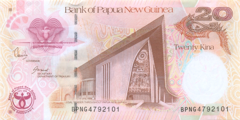 Банкнота номиналом 20 кина. Папуа Новая Гвинея. 2008 год