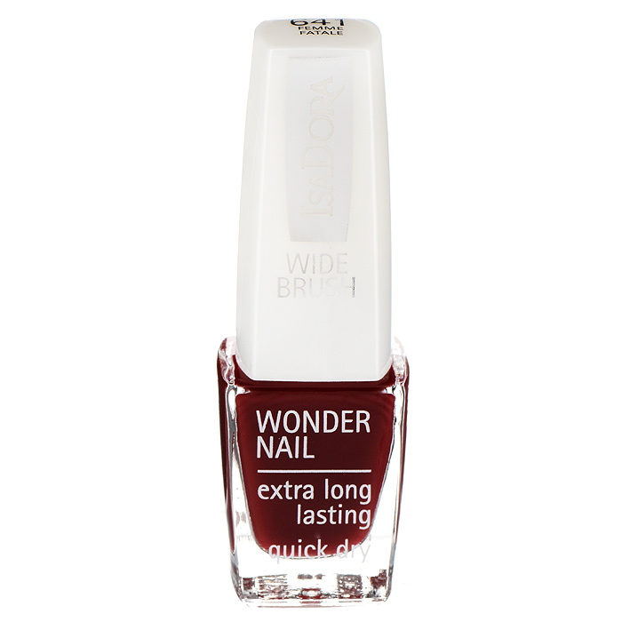 Isa Dora Лак для ногтей Wonder Nail, тон №641 Femme Fatale, 6 мл220641 Isa Dora Лак для ногтей Wonder Nail, тон №641 Femme Fatale, 6 мл220641Стойкий и быстро сохнущий лак для ногтей Isa Dora Wonder Nail с широкой кисточкой, покрывающей ногти всего за один штрих.Долго сохраняет свой блеск. Кисточка имеет особую форму, так как каждый ее волосок индивидуально подстрижен, что позволяет избежать полосок при нанесении лака.Товар сертифицирован.