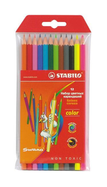 Набор цветных карандашей Stabilo Color, 12 цветов1212-77-03 Набор цветных карандашей Stabilo Color, 12 цветов1212-77-03Цветные карандаши STABILO color шестигранной формы. Широкая гамма цветов, которые отлично смешиваются и позволяют создавать огромное количество оттенков. Насыщенные цвета имеют высокую светостойкость. Мягкий грифель легко рисует на бумаге, не царапая ее и не крошась. Карандаши не ломаются при рисовании и затачивании. В наборе 10 базовых цветов и 2 флуоресцентных цвета.