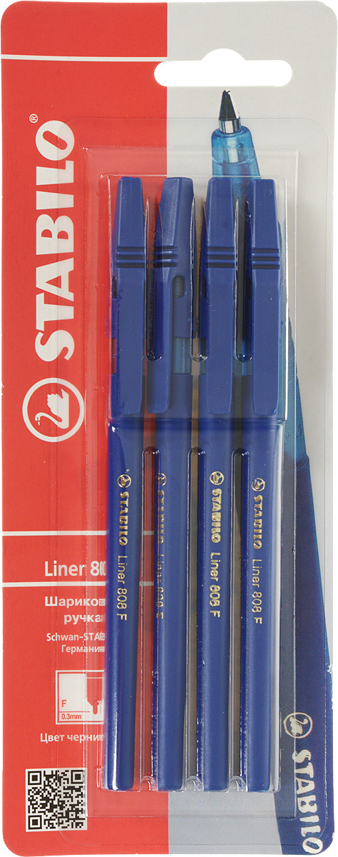 Набор шариковых ручек Stabilo Liner, 4 шт808/4-2B Набор шариковых ручек Stabilo Liner, 4 шт808/4-2BSTABILO liner 808. Шариковая ручка с заменяемым стержнем. Удобная и практичная ручка, отличающаяся надежностью и длительностью письма. Специальная технология фиксирования пишущего шарика защищает от утечки чернил, обеспечивает тонкую аккуратную линию и мягкое скольжение. Толщина линии F-0,3 мм.