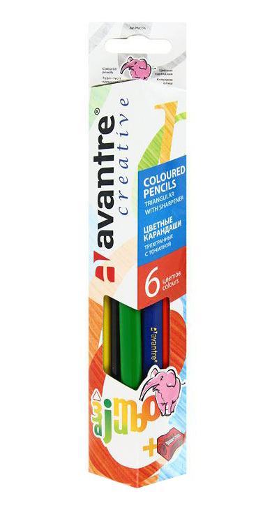 Цветныекарандаши Jumbo, 6 цветовAV-PNC04 Цветныекарандаши Jumbo, 6 цветовAV-PNC04Цветные карандаши Jumbo разработаны специально для самых маленьких художников. Благодаря утолщенному корпусу и эргономичной трехгранной форме карандаши особенно удобны для детской руки. Специальное покрытие и многослойная лакировка уменьшают скольжение, что делает процесс рисования максимально комфортным. Мягкий, ударопрочный грифель не ломается и не крошится при заточке, а его утолщенный диаметр позволяет получать более широкую и насыщенную линию.Набор Jumbo включает 6 карандашей ярких насыщенных цветов (синего, черного, желтого, оранжевого, красного, зеленого) и точилку. Все карандаши предварительно заточены.