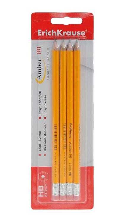 Карандаш чернографитный Erich Krause Amber 101, с ластиком, 4 штEK32837 Карандаш чернографитный Erich Krause Amber 101, с ластиком, 4 штEK32837Чернографитный карандаш Erich Krause Amber 101 - идеальный инструмент для письма, рисования и черчения. Шестигранный корпус выполнен из натуральной древесины. Высококачественный ударопрочный грифель не крошится и не ломается при заточке. В набор входят четыре чернографитных заточенных карандаша твердостью НВ с ластиком на конце.