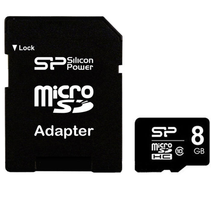 Silicon Power microSDHC Class 10 8GB карта памяти с адаптером SD