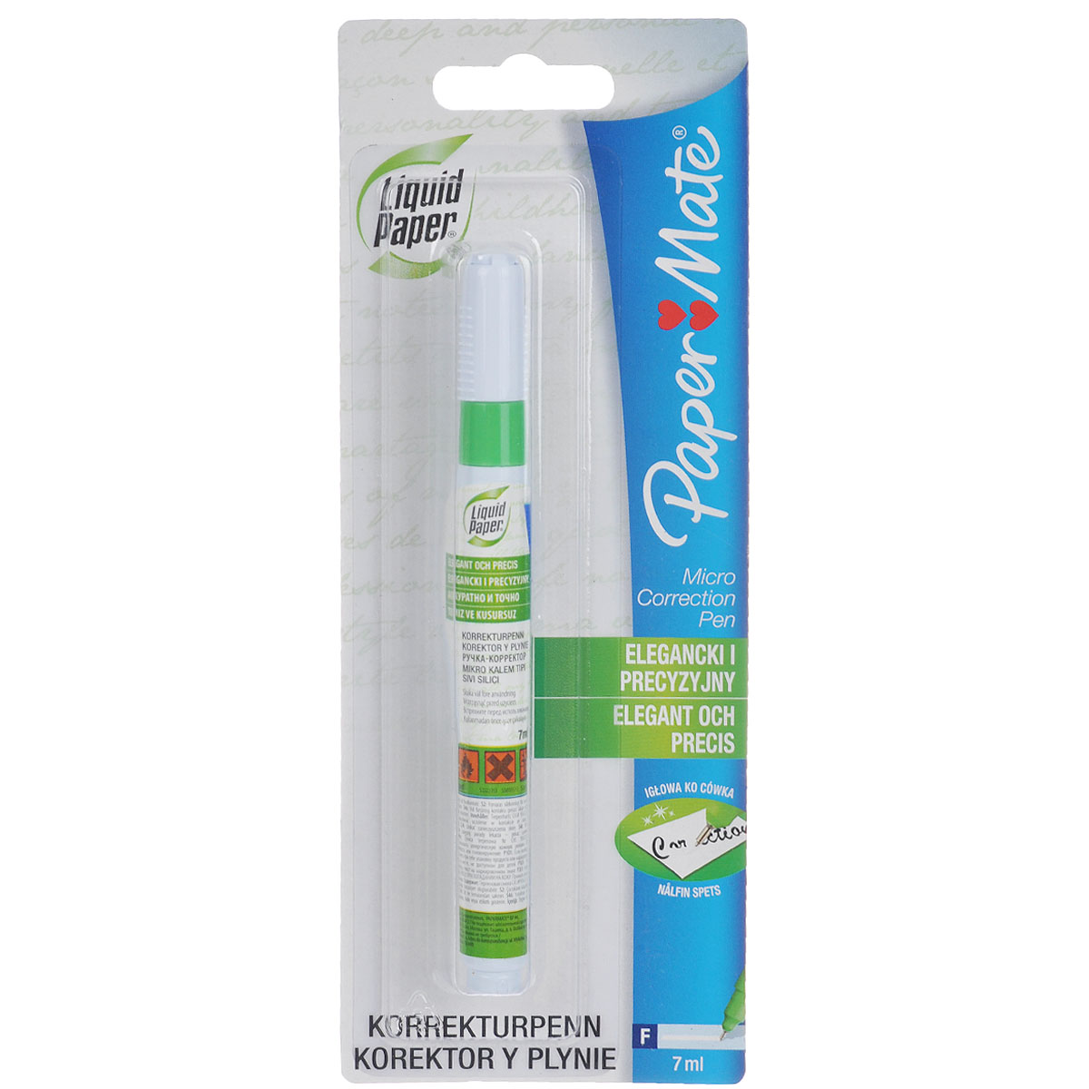 Корректирующая ручка Paper Mate Micro Correction, 7 млPM-S0900071 Корректирующая ручка Paper Mate Micro Correction, 7 млPM-S0900071Ручка с корректирующей жидкостью Paper Mate Micro Correction поможет вам аккуратно удалить ошибки и опечатки. Корпус выполнен из эластичного пластика. Тонкий шариковый металлический наконечник обеспечивает точность исправлений. Жидкость появляется при нажатии на корпус ручки с двух сторон, быстро сохнет и мягко ложится на бумагу, обеспечивая гладкое ровное покрытие. Шарик внутри корпуса ручки помогает равномерно размешать жидкость перед использованием. Удобный колпачок с клипом предотвращает преждевременное высыхание абсорбирующих чернил.
