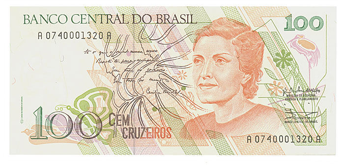 Банкнота номиналом 100 крузейро. Бразилия, 1990 год