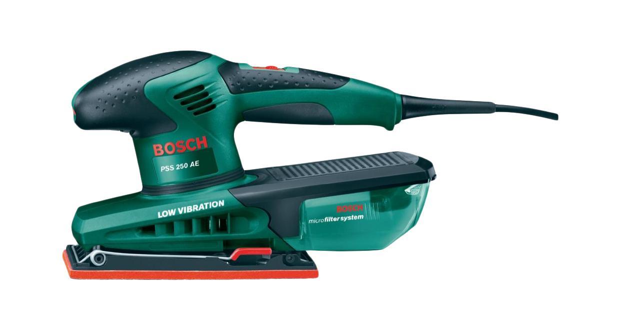 Вибрационная шлифмашина Bosch PSS 250 AE PSS 250 AEPSS 250 AE Вибрационная шлифмашина Bosch PSS 250 AE PSS 250 AEPSS 250 AEВибрационная шлифмашина Bosch PSS 250 AE предназначена для шлифования и выравнивания поверхностей. Электронная регулировка частоты колебательных движений обеспечивает индивидуальную настройку для каждого обрабатываемого материала. Рукоятка инструмента оптимизирована для хвата, как с правой руки, так и с левой. Липучка, находящаяся на опорной платформе, обеспечивает быструю замену абразивного материала. Наличие воздушного охлаждения позволяет работать длительное время, исключая возможность перегрева двигателя.