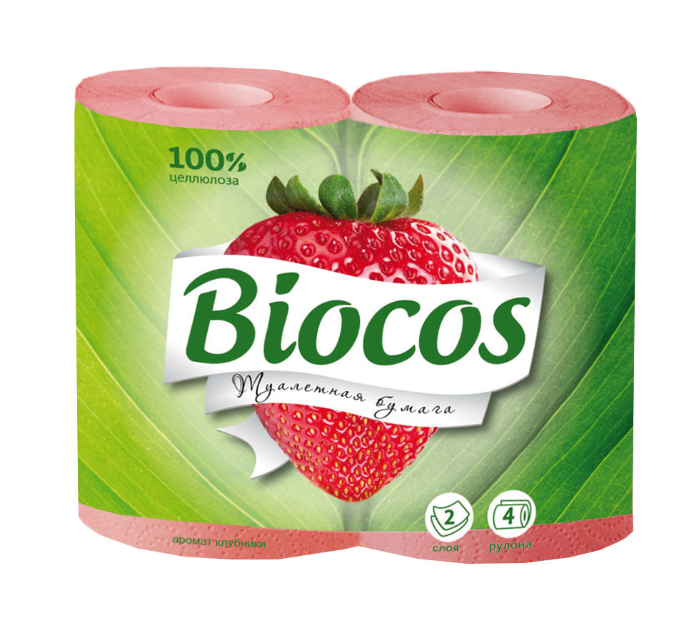 Туалетная бумага BioCos, двухслойная, с ароматом клубники, цвет: розовый, 4 рулона. 91109110 Туалетная бумага BioCos, двухслойная, с ароматом клубники, цвет: розовый, 4 рулона. 91109110Двухслойная туалетная бумага BioCos изготовлена из целлюлозы высшего качества. Листы имеют рисунок с тиснением. Мягкая, нежная, но в тоже время прочная, бумага не расслаивается и отрывается строго по линии перфорации.